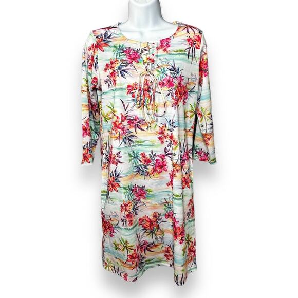 Caribbean Joe Other - Caribbean Joe Floral Lace-Up Swim Cover Up Dress Tropical Floral Pullover Small